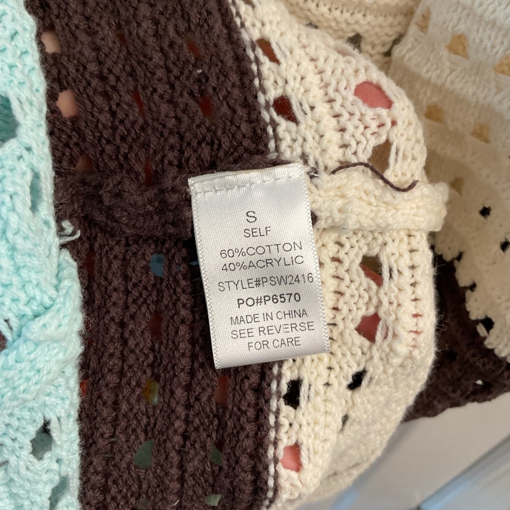 Polagram Open-Knit Long Cardigan with Multicolor Stripes small euc boho festival - Picture 5 of 7